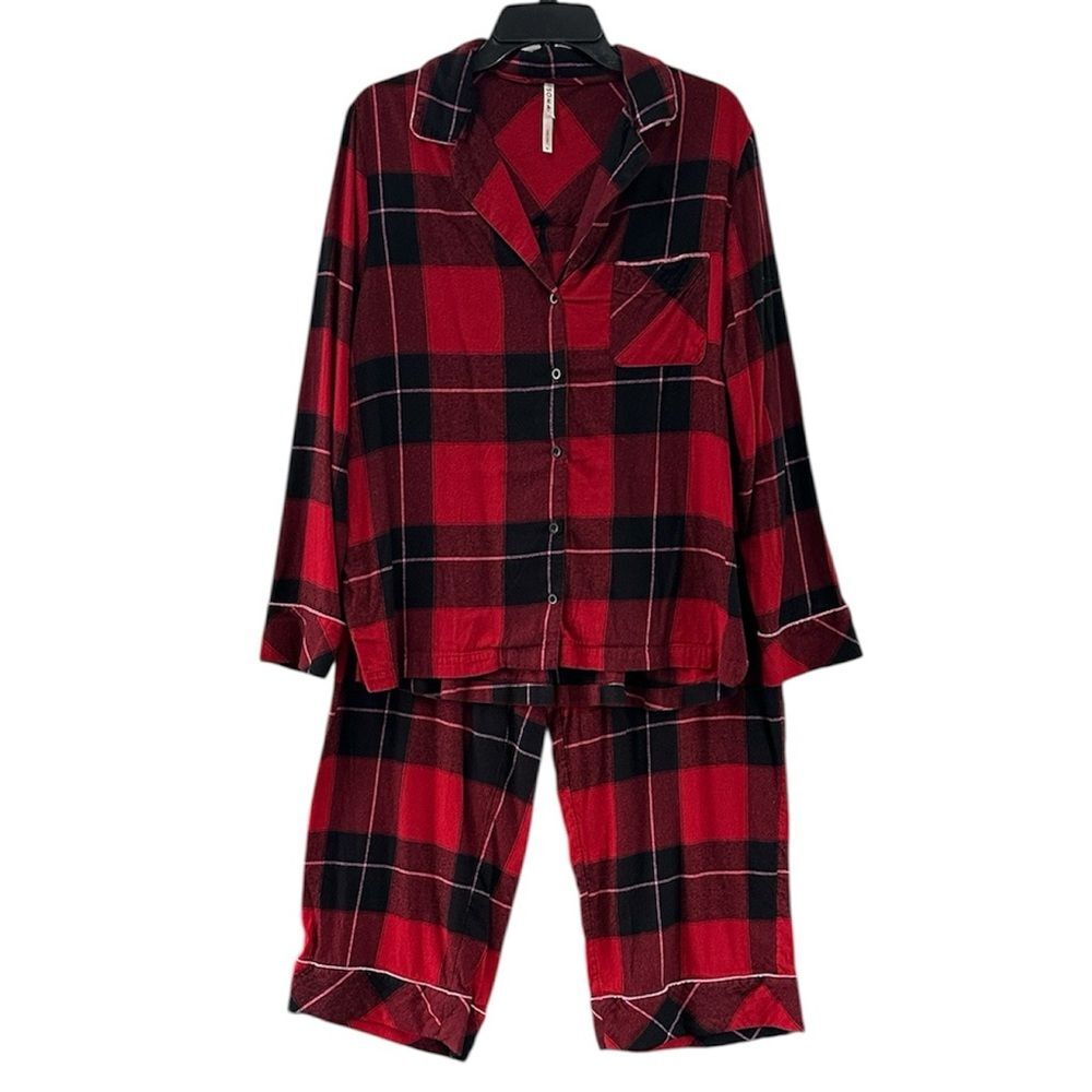 Soma Super Soft Flannel Pajama Set XL Wrapped Up Red Plaid Notched Collar Pants